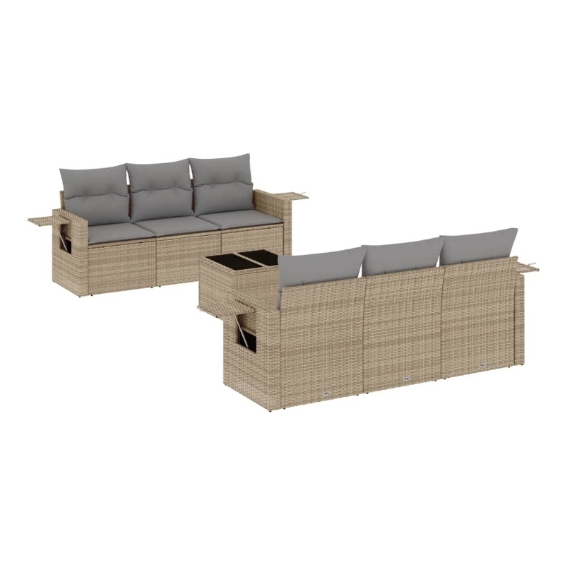 Afuera Living Contemporary Synthetic Poly Rattan 7 Piece  Sofa Set in Beige