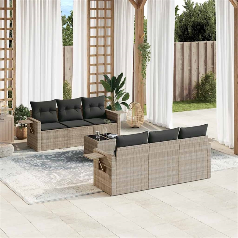 Afuera Living Contemporary 7 Piece Poly Rattan Large Sofa Set in Gray