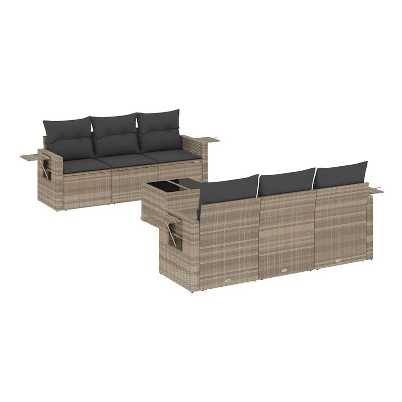 Afuera Living Contemporary 7 Piece Poly Rattan Large Sofa Set in Gray