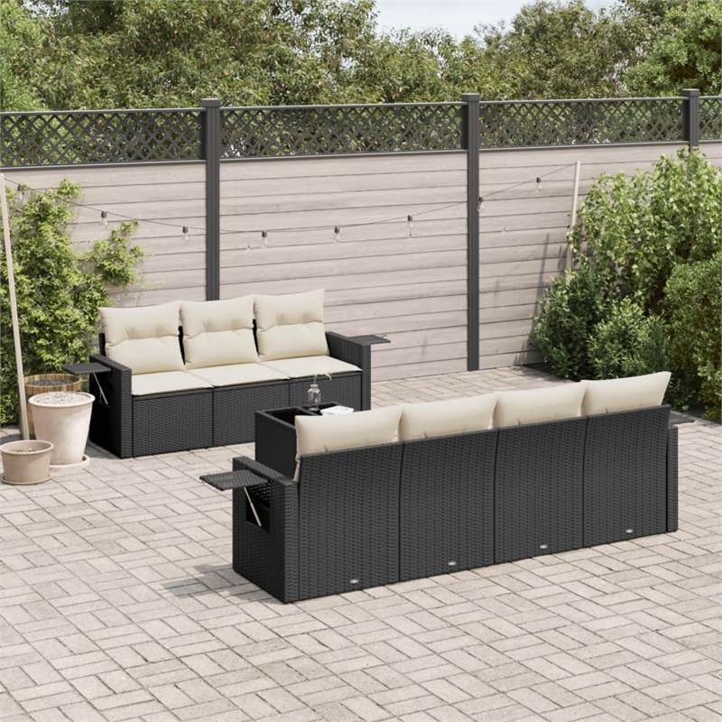 Afuera Living Contemporary 8 Piece Poly Rattan Sofa Set in Black/Cream