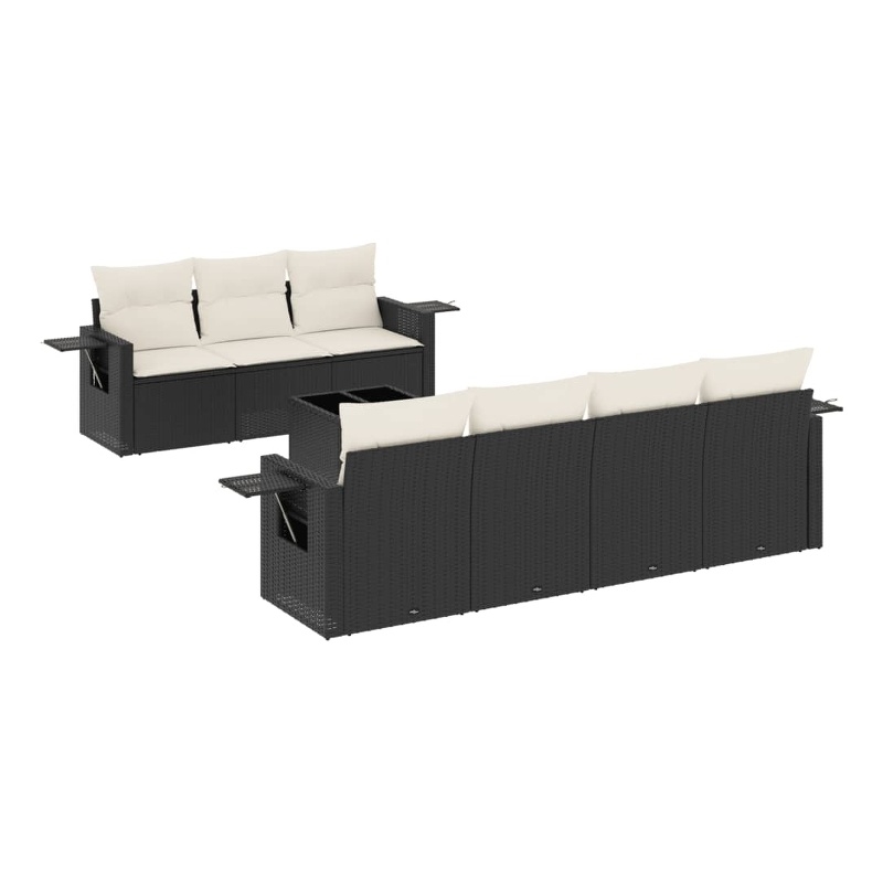 Afuera Living Contemporary 8 Piece Poly Rattan Sofa Set in Black/Cream