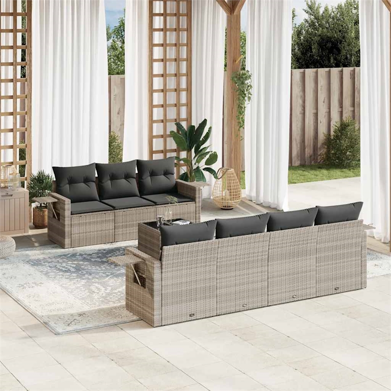 Afuera Living Contemporary Synthetic Poly Rattan 8 Piece  Sofa Set in Gray