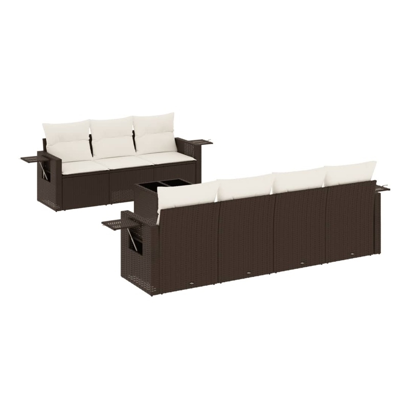 Afuera Living Contemporary 8 Piece Poly Rattan Sofa Set in Brown/Cream