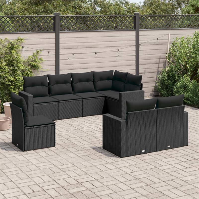 Afuera Living Contemporary Synthetic Poly Rattan 8 Piece  Sofa Set in Black