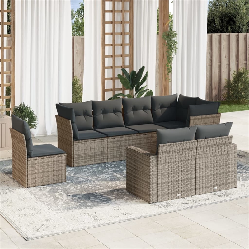 Afuera Living Contemporary 8 Piece Poly Rattan Sofa Set in Gray