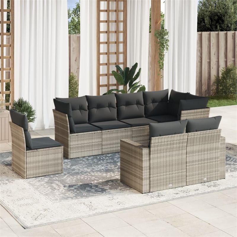 Afuera Living Contemporary 8 Piece Poly Rattan Sofa Set in Gray