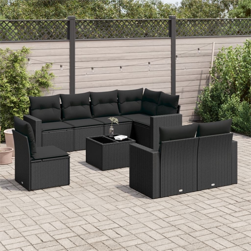 Afuera Living Contemporary Synthetic Poly Rattan 9 Piece  Sofa Set in Black