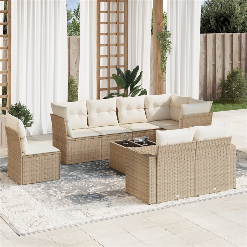 Afuera Living 9 Piece Poly Rattan Small Sofa Set in Cream/Beige