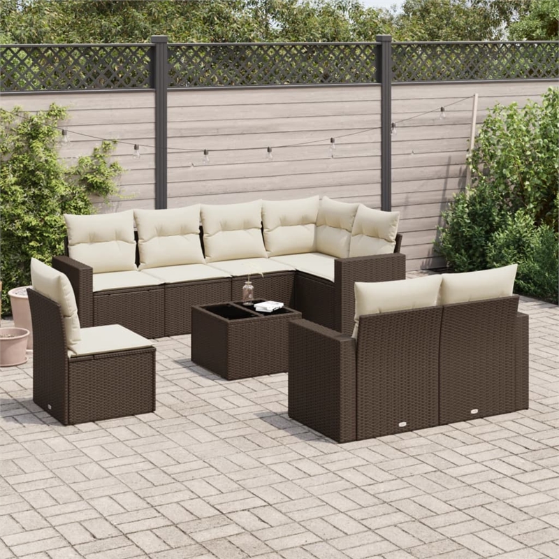 Afuera Living Contemporary Synthetic Poly Rattan 9 Piece  Sofa Set in Brown