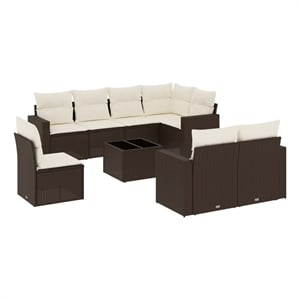 Afuera Living Contemporary Synthetic Poly Rattan 9 Piece  Sofa Set in Brown