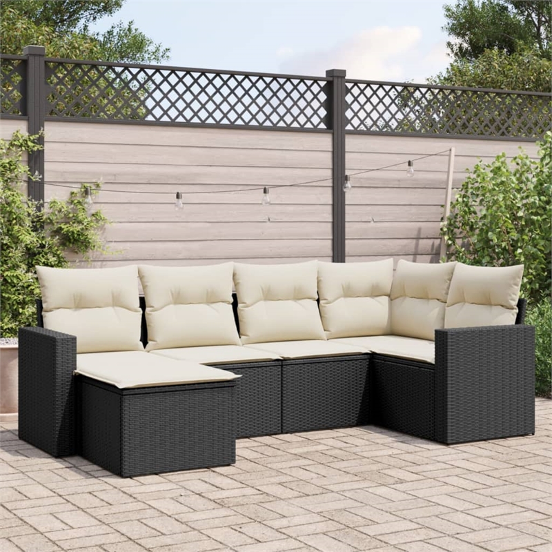 Afuera Living Contemporary 6 Piece Poly Rattan Sofa Set in Black/Cream