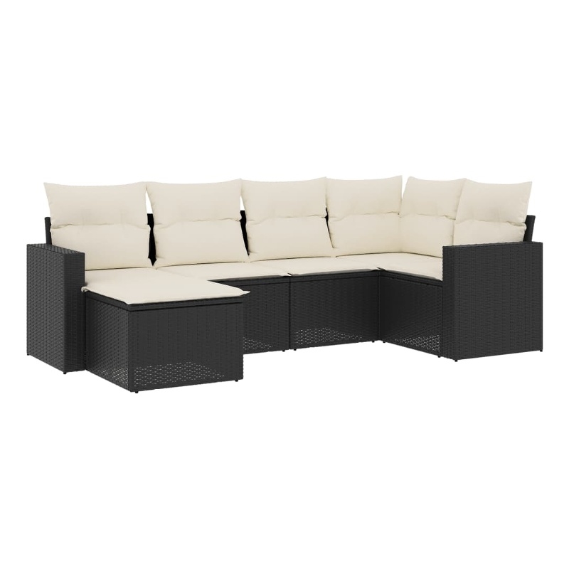 Afuera Living Contemporary 6 Piece Poly Rattan Sofa Set in Black/Cream