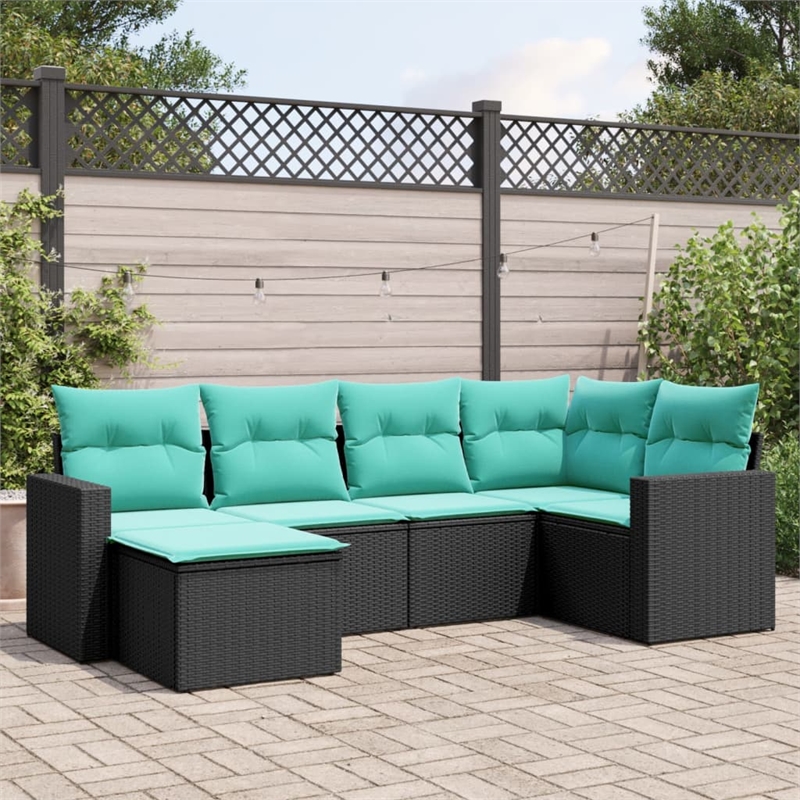 Afuera Living Contemporary 6 Piece Poly Rattan Sofa Set in Black