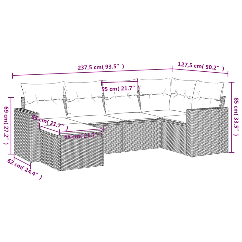 Afuera Living Contemporary 6 Piece Poly Rattan Sofa Set in Black