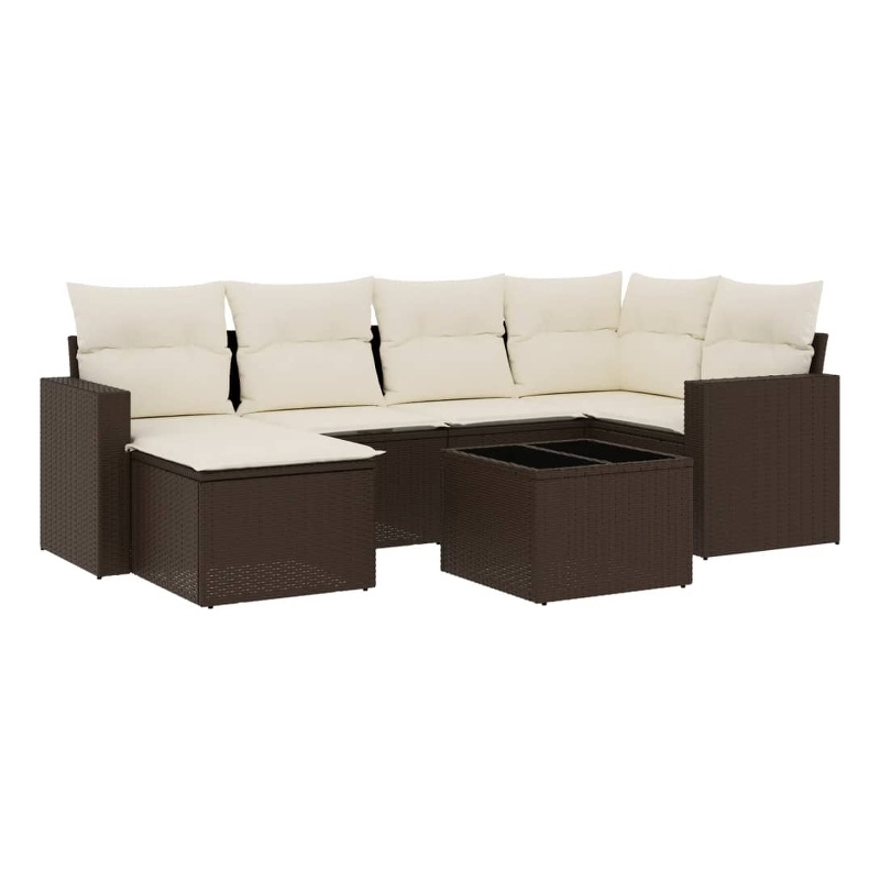 Afuera Living Contemporary 7 Piece Poly Rattan Sofa Set in Brown/Cream