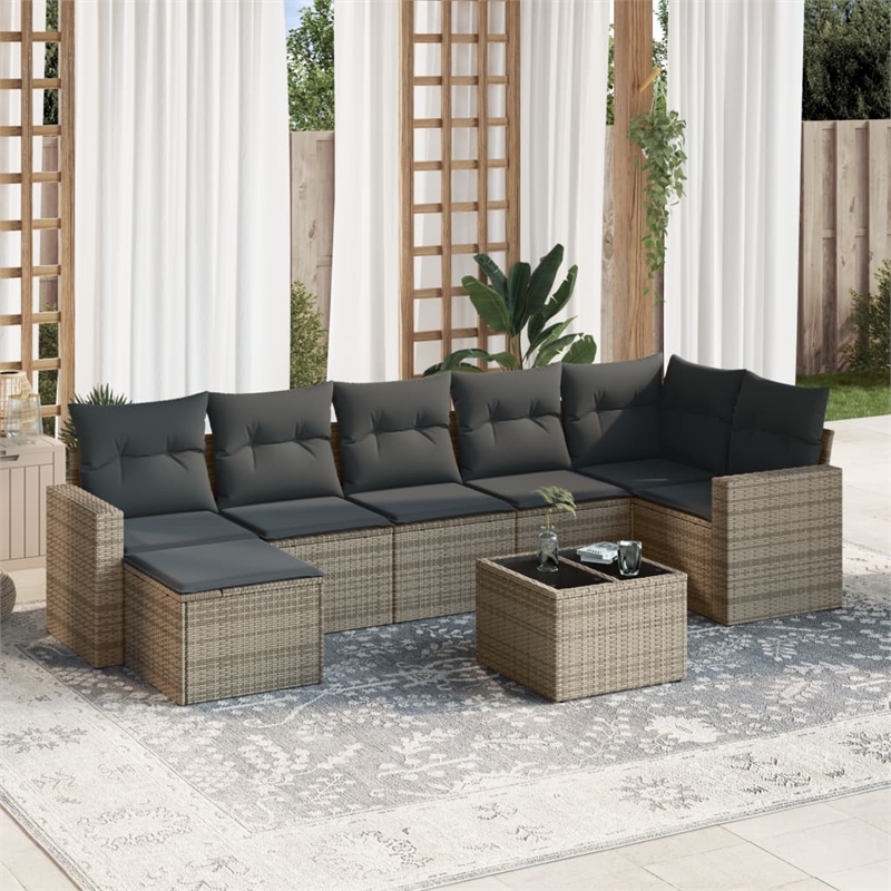 Afuera Living Contemporary Synthetic Poly Rattan 8 Piece  Sofa Set in Gray