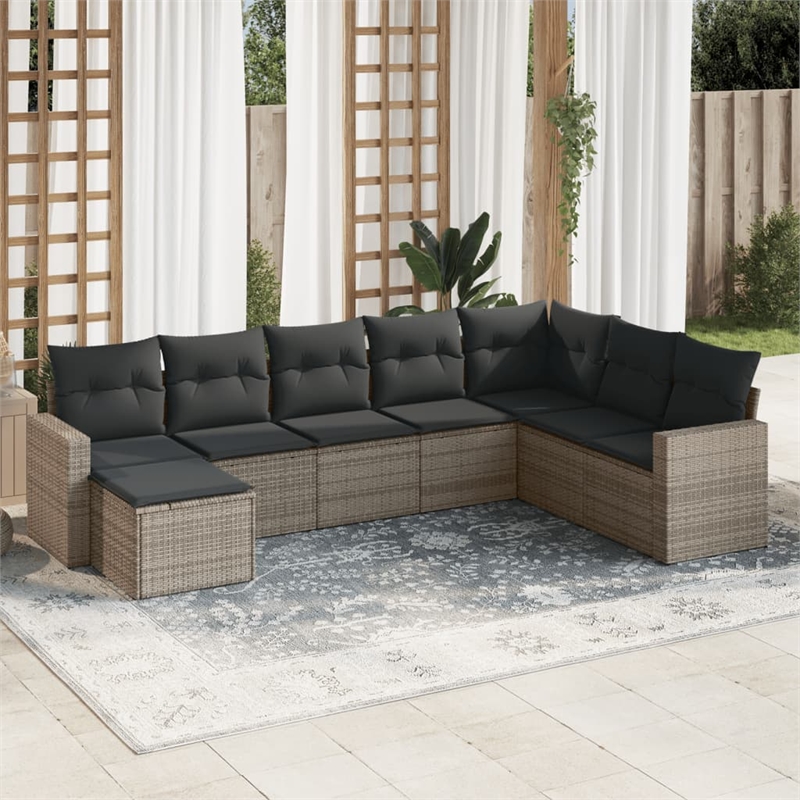 Afuera Living Contemporary 8 Piece Poly Rattan Sofa Set in Gray