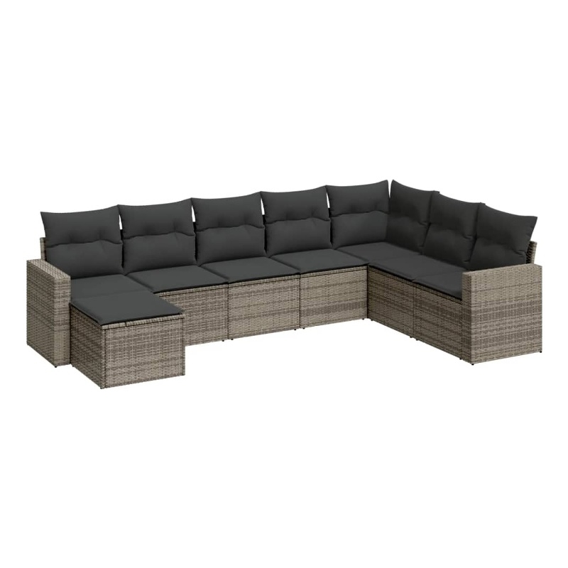 Afuera Living Contemporary 8 Piece Poly Rattan Sofa Set in Gray