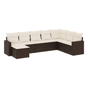 Afuera Living Contemporary Synthetic Poly Rattan 8 Piece  Sofa Set in Brown