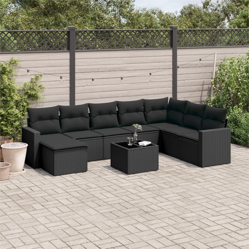 Afuera Living Contemporary 9 Piece Poly Rattan Sofa Set in Black