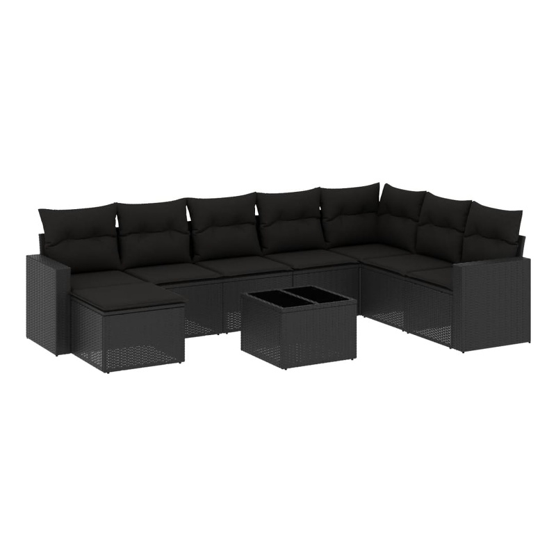 Afuera Living Contemporary 9 Piece Poly Rattan Sofa Set in Black