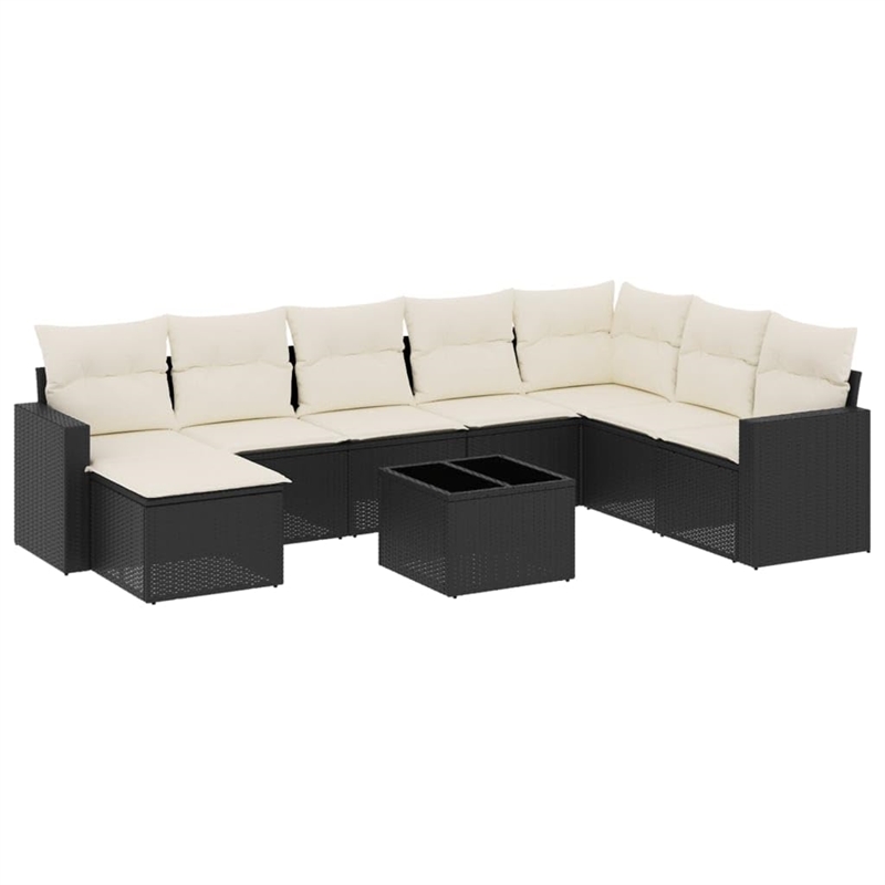 Afuera Living Contemporary 9 Piece Poly Rattan Sofa Set in Black/Cream