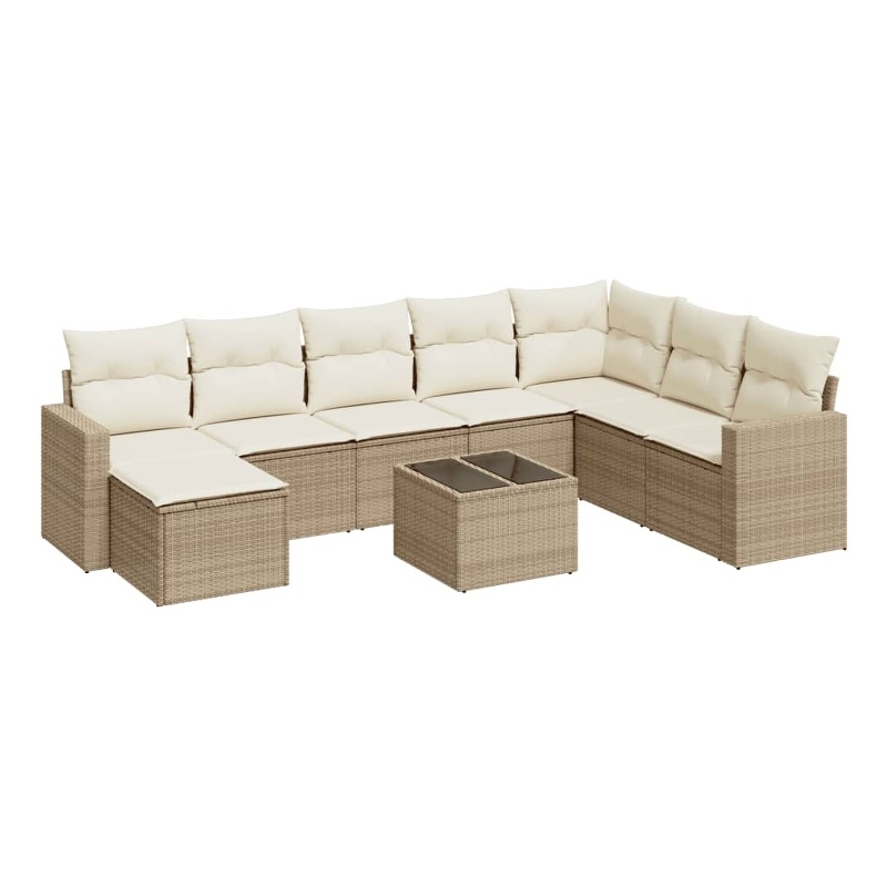 Afuera Living Contemporary Synthetic Poly Rattan 9 Piece  Sofa Set in Beige