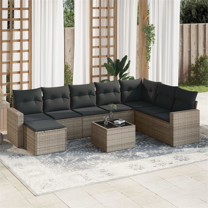 Afuera Living Contemporary Synthetic Poly Rattan 9 Piece  Sofa Set in Gray