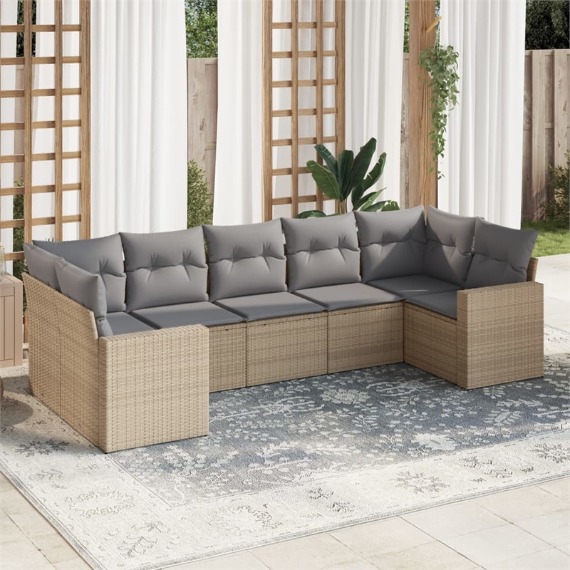 Afuera Living Contemporary Synthetic Poly Rattan 7 Piece  Sofa Set in Beige