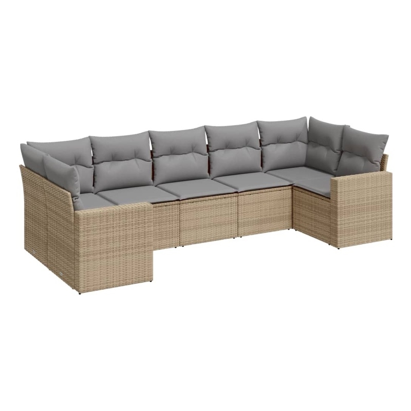 Afuera Living Contemporary Synthetic Poly Rattan 7 Piece  Sofa Set in Beige
