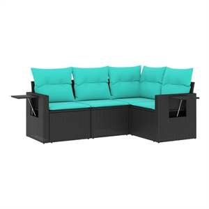 Afuera Living Contemporary 4 Piece Steel Patio Sofa Set in Black/Blue