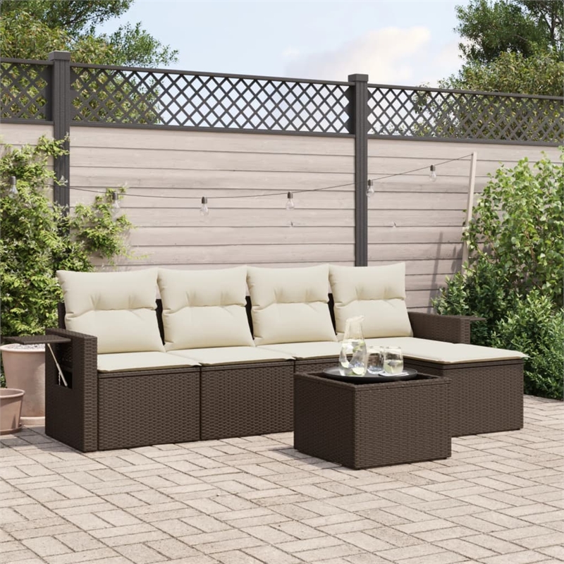 Afuera Living Contemporary 6 Piece Poly Rattan Sofa Set in Brown