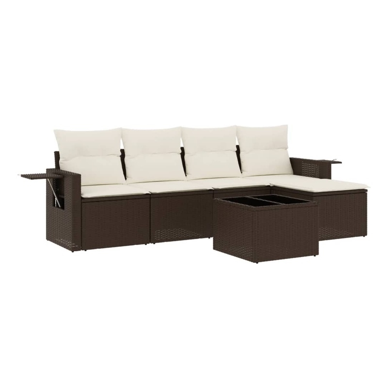 Afuera Living Contemporary 6 Piece Poly Rattan Sofa Set in Brown