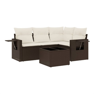 Afuera Living Contemporary Synthetic Poly Rattan 5 Piece Sofa Set in Brown/Cream