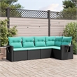 Afuera Living 5 Piece Poly Rattan Patio Sofa Set in Black/Blue