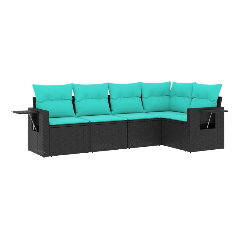 Afuera Living 5 Piece Poly Rattan Patio Sofa Set in Black/Blue