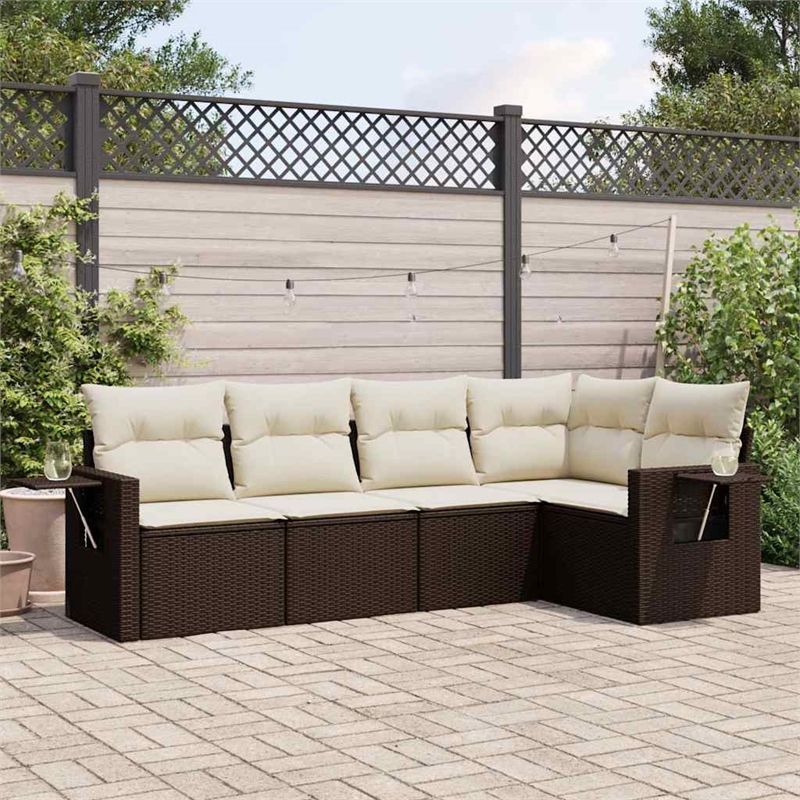 Afuera Living Contemporary 5 Piece Poly Rattan Large Sofa Set in Brown