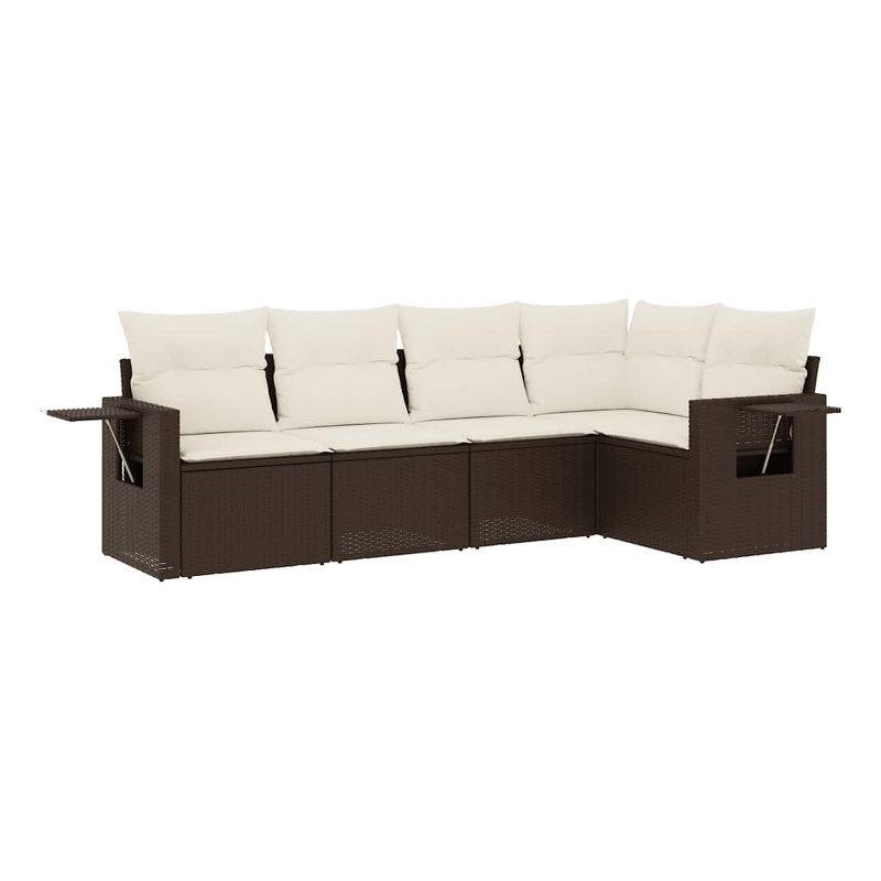 Afuera Living Contemporary 5 Piece Poly Rattan Large Sofa Set in Brown