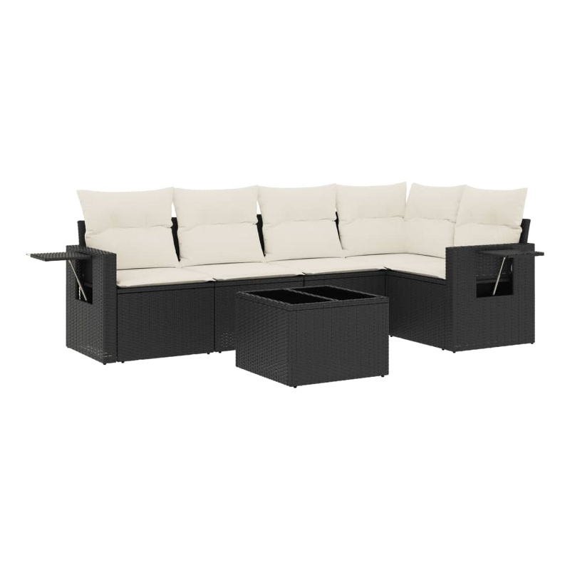 Afuera Living Contemporary 6 Piece Poly Rattan Sofa Set in Black/Cream