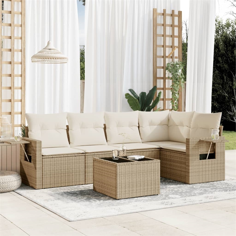 Afuera Living Contemporary Synthetic Poly Rattan 6 Piece  Sofa Set in Beige