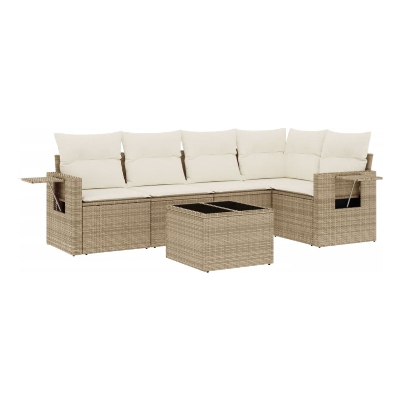 Afuera Living Contemporary Synthetic Poly Rattan 6 Piece  Sofa Set in Beige