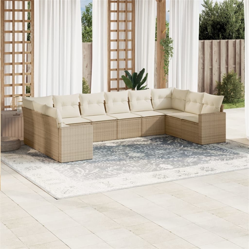 Afuera Living Synthetic Poly Rattan 10 Piece Sofa Set in Cream/Beige