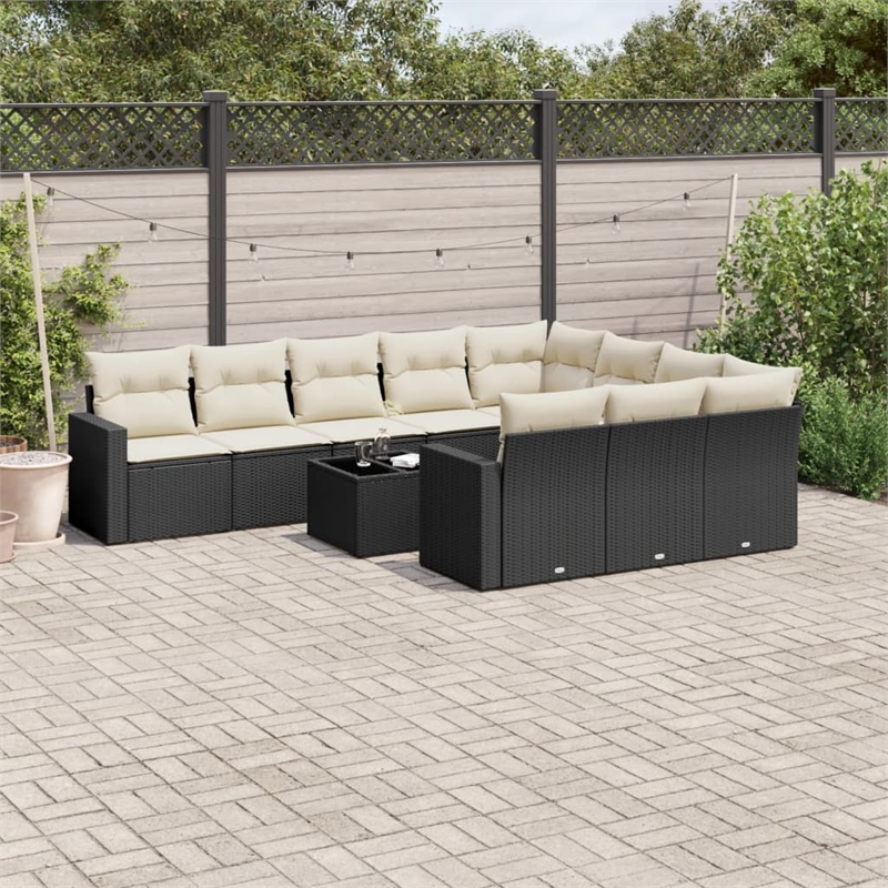 Afuera Living Contemporary 11 Piece Poly Rattan Sofa Set in Black/Cream