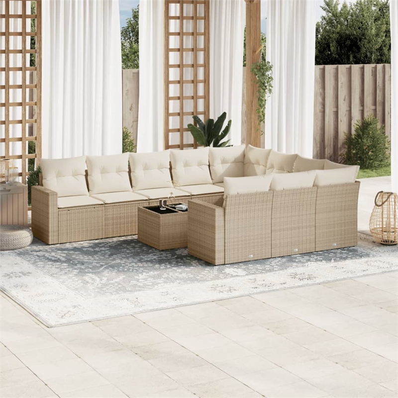 Afuera Living Contemporary 11 Piece Poly Rattan Sofa Set in Beige