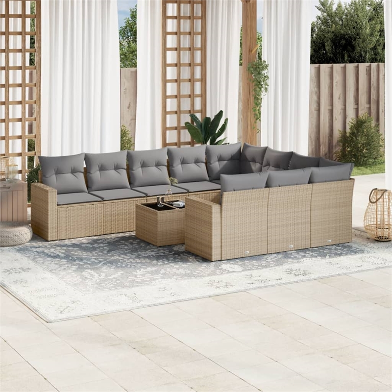 Afuera Living Contemporary 11 Piece Poly Rattan Sofa Set in Gray/Beige