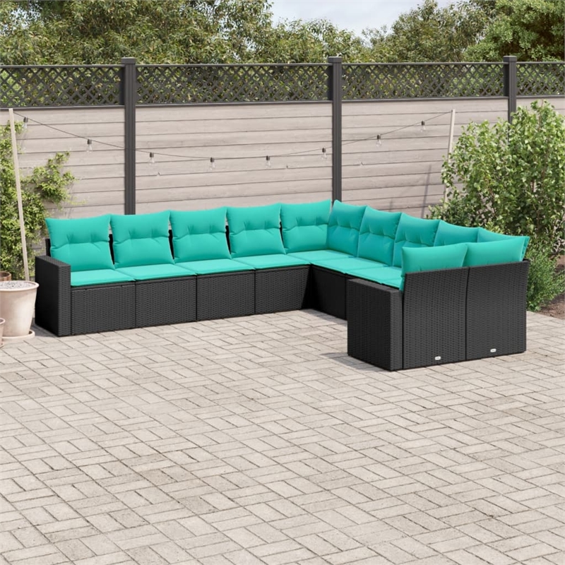 Afuera Living 10 Piece Poly Rattan Large Patio Sofa Set in Black/Blue