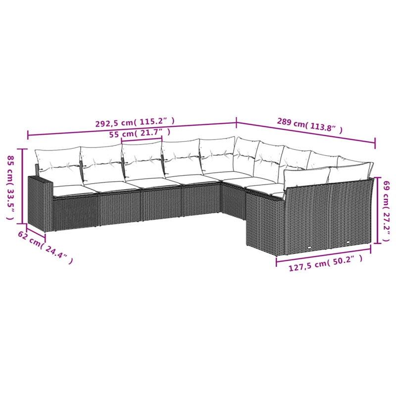 Afuera Living 10 Piece Poly Rattan Large Patio Sofa Set in Black/Blue