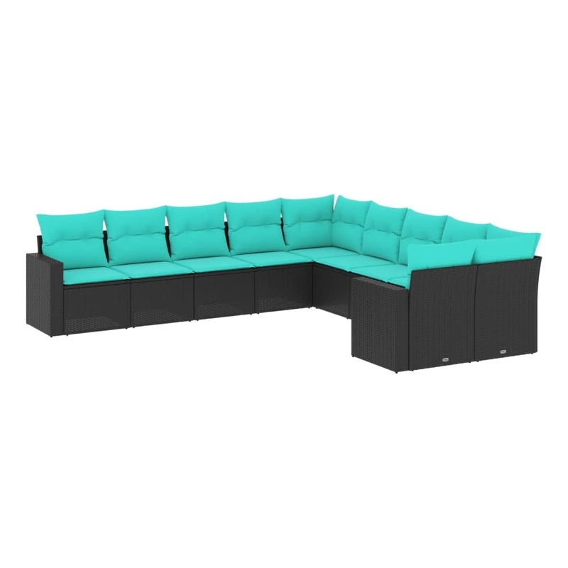 Afuera Living 10 Piece Poly Rattan Large Patio Sofa Set in Black/Blue