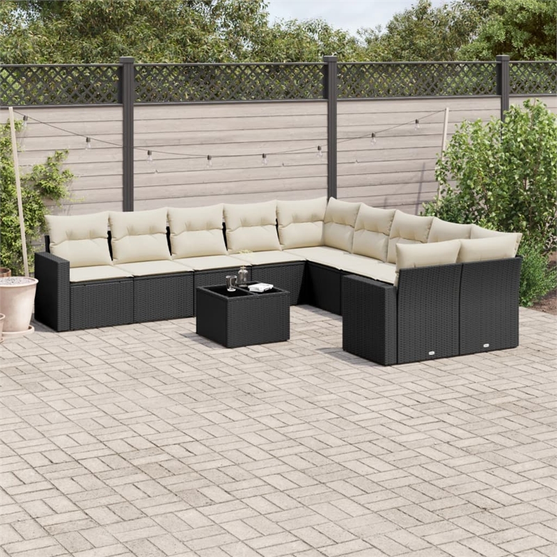 Afuera Living Contemporary 11 Piece Poly Rattan Sofa Set in Black/Cream