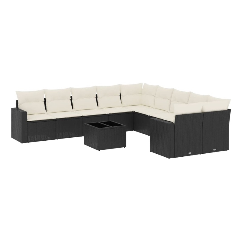 Afuera Living Contemporary 11 Piece Poly Rattan Sofa Set in Black/Cream